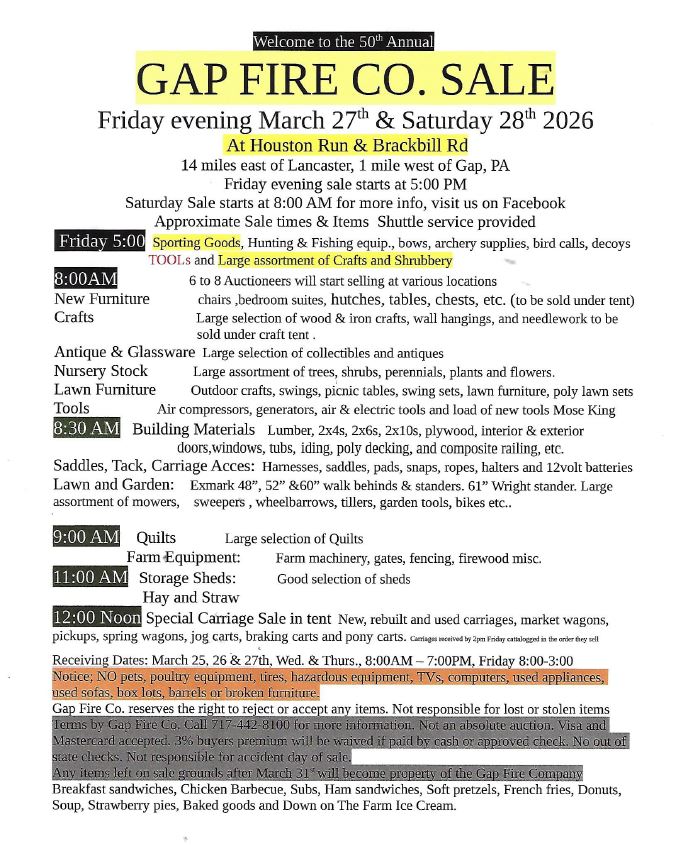 GAP FIRE CO. SALE